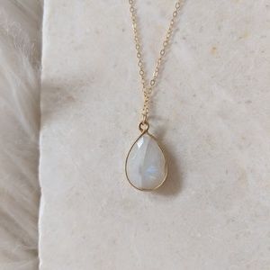 Rainbow Moonstone Teardrop Gold Filled Necklace